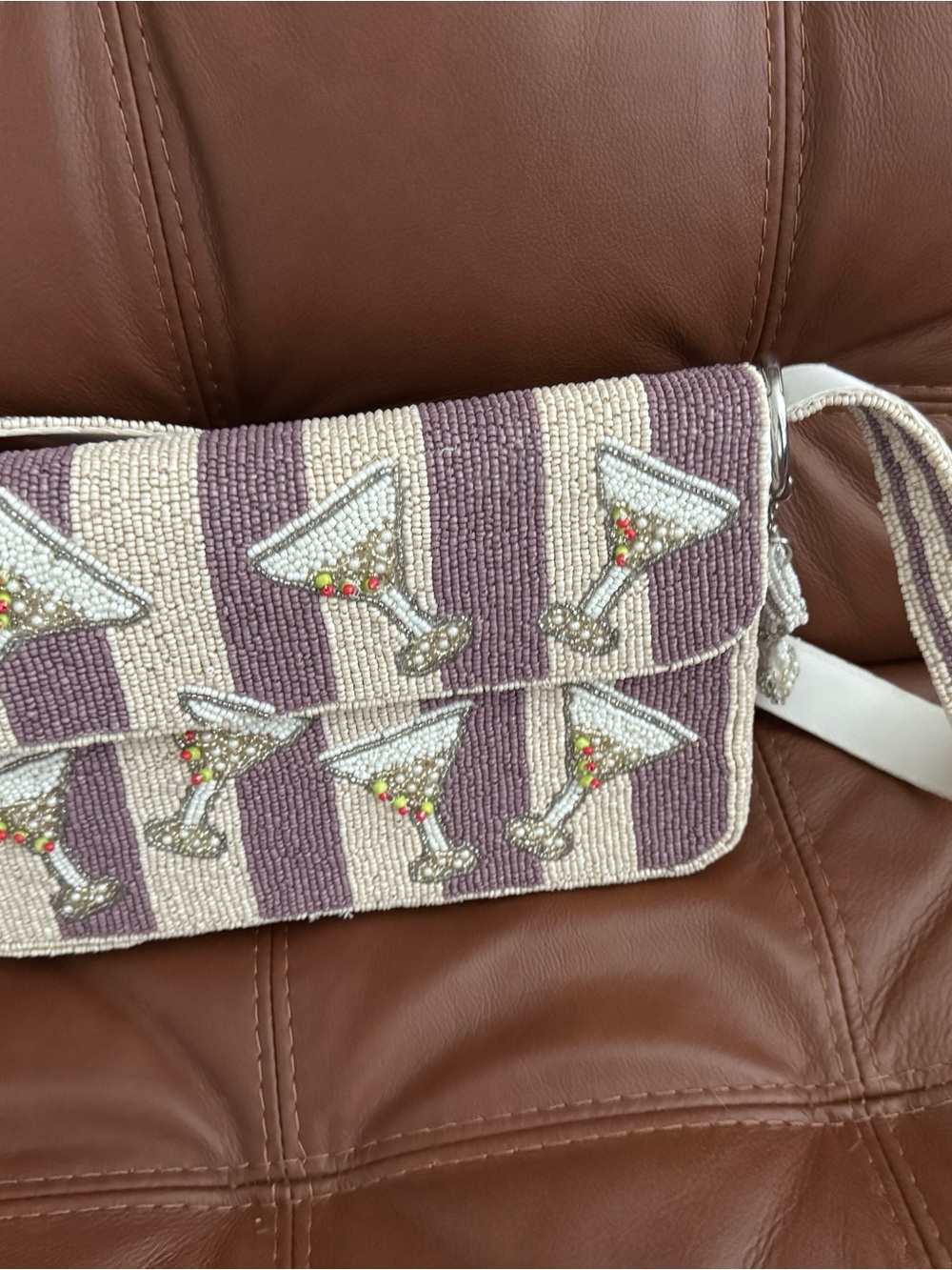 Beaded Martini Stripe bag  in Lavender and Cream - Picture 2 of 5